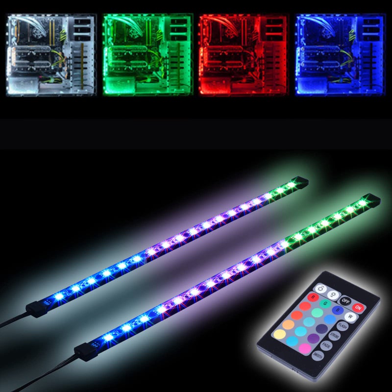 DS leddess RGB LED Strip Computer Lighting via Magnet with Controller for Desktop Computer Case Mid Tower Full Tower (24Key Remote,2 in 1,30CM,R Series) - Image 2